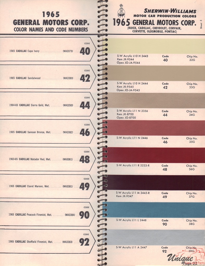1965 General Motors Paint Charts Williams 5